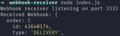 Exemplo de evento recebido via Webhook