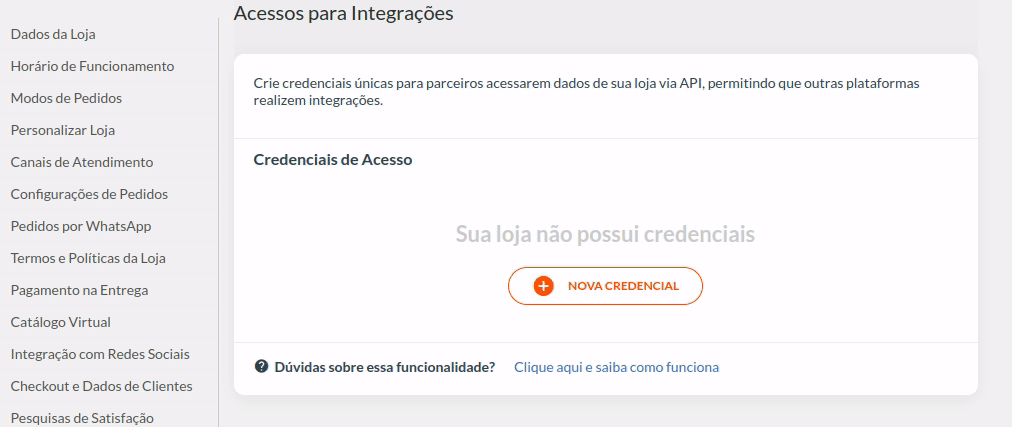 Como gerar credenciais de acesso API